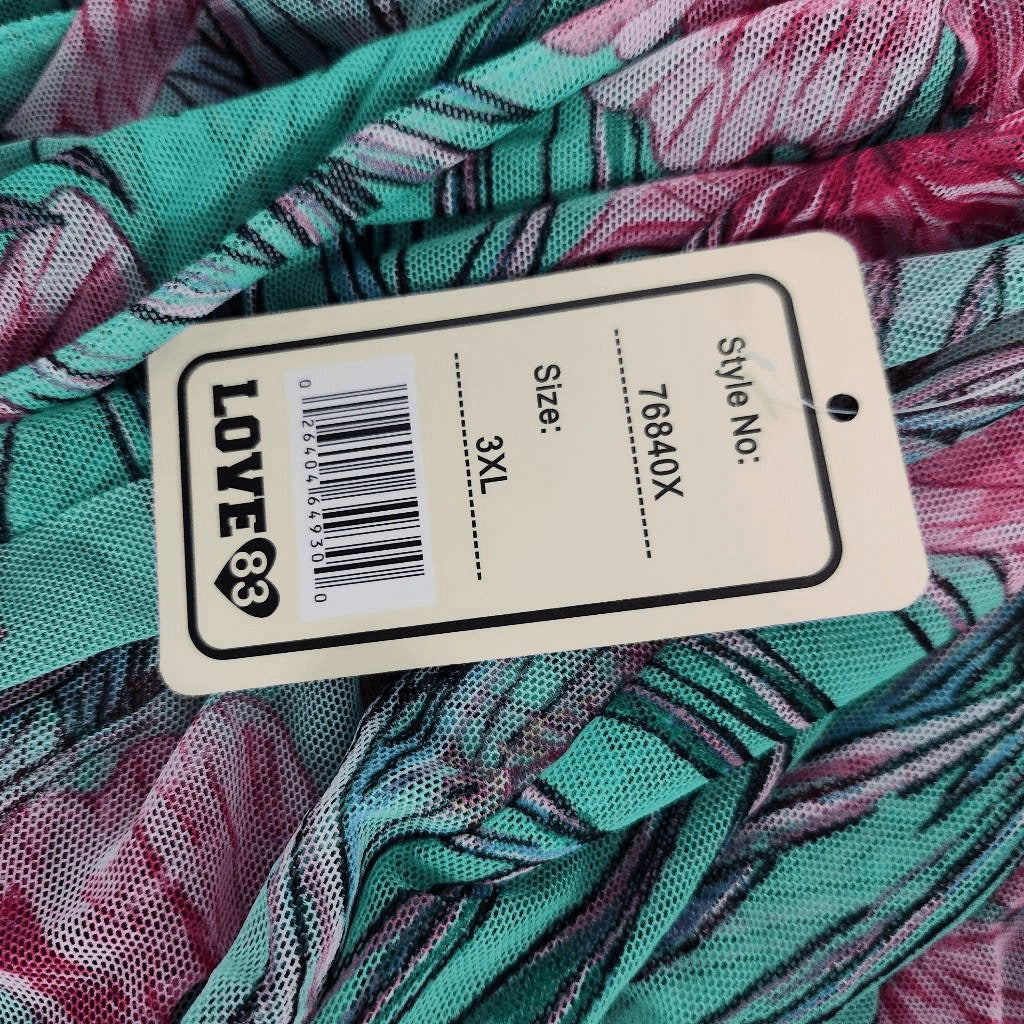 Love 83 Green and Pink Floral Sheer Beach Pants NWT Size 3XL Pull-on Pants