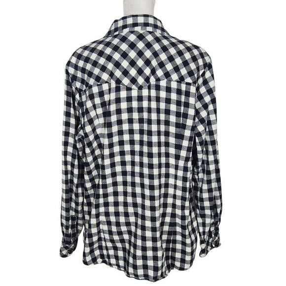 Bit & Bridle Black and White Plaid Flannel Button Down Shirt Size Large