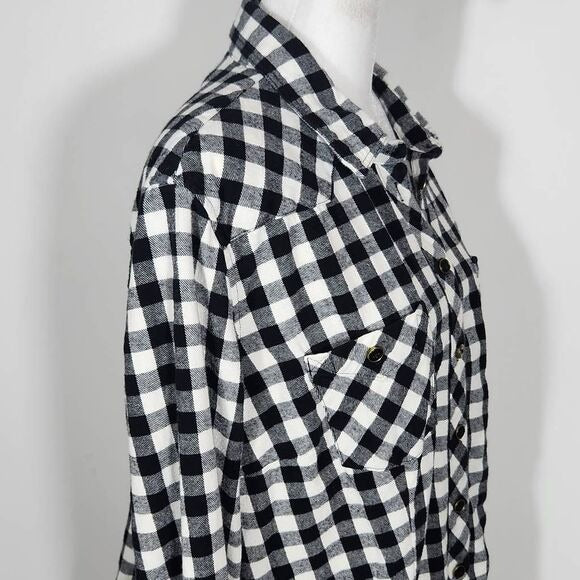 Bit & Bridle Black and White Plaid Flannel Button Down Shirt Size Large