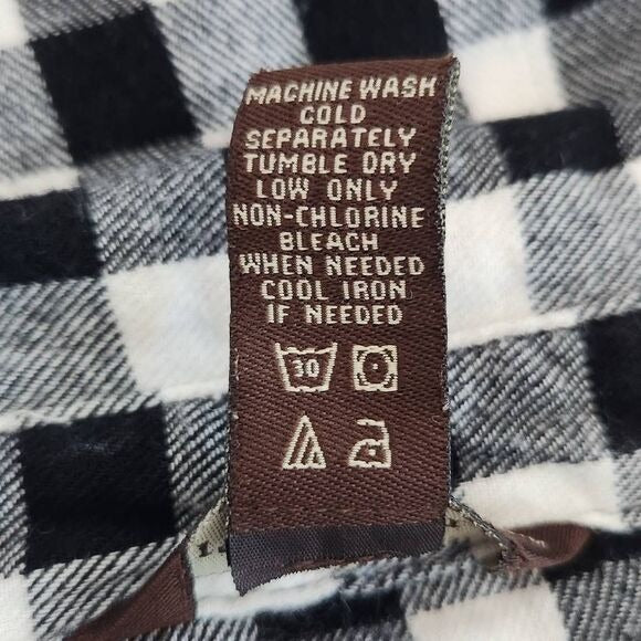 Bit & Bridle Black and White Plaid Flannel Button Down Shirt Size Large