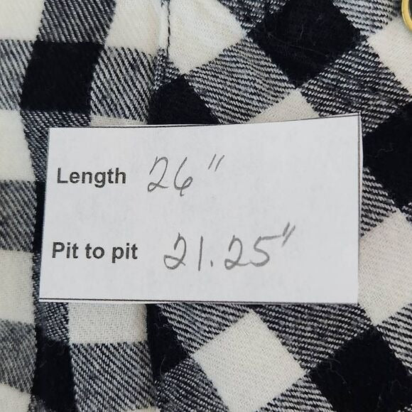 Bit & Bridle Black and White Plaid Flannel Button Down Shirt Size Large