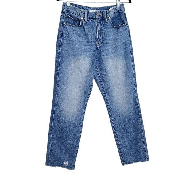 Good American Distressed Cropped Straight Leg Jeans Size 4