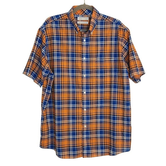 Roundtree & Yorke Orange and Blue Short Sleeve Button Down Shirt Size Large