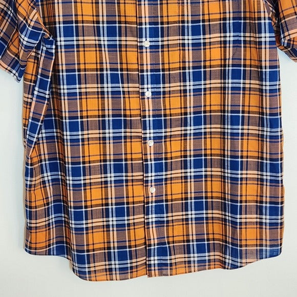 Roundtree & Yorke Orange and Blue Short Sleeve Button Down Shirt Size Large