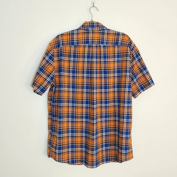Roundtree & Yorke Orange and Blue Short Sleeve Button Down Shirt Size Large