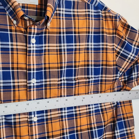 Roundtree & Yorke Orange and Blue Short Sleeve Button Down Shirt Size Large