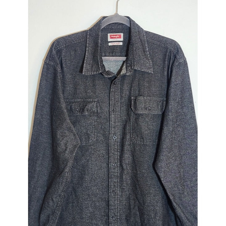Wrangler Black Lightweight Denim Button-Down Shirt Size XL