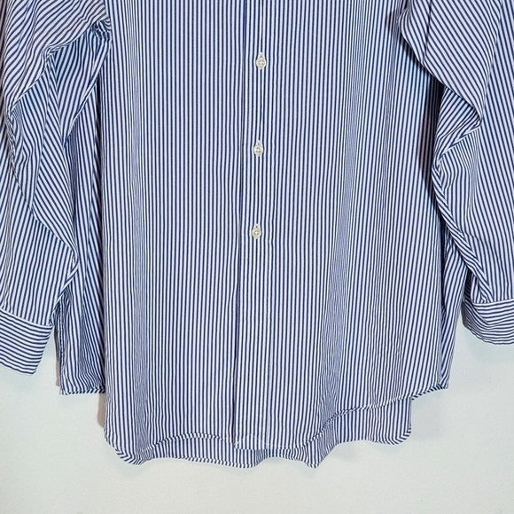 Ralph Lauren Blue Striped Button-Down Shirt Size 18/34-35 Preppy Stripe Shirt