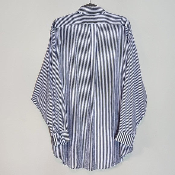 Ralph Lauren Blue Striped Button-Down Shirt Size 18/34-35 Preppy Stripe Shirt