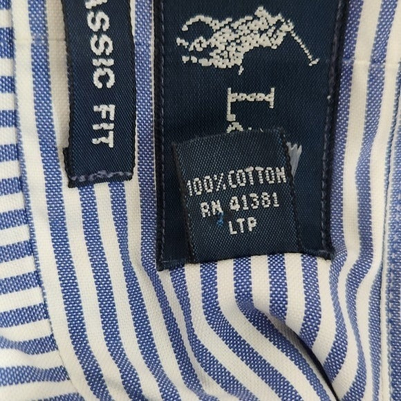 Ralph Lauren Blue Striped Button-Down Shirt Size 18/34-35 Preppy Stripe Shirt