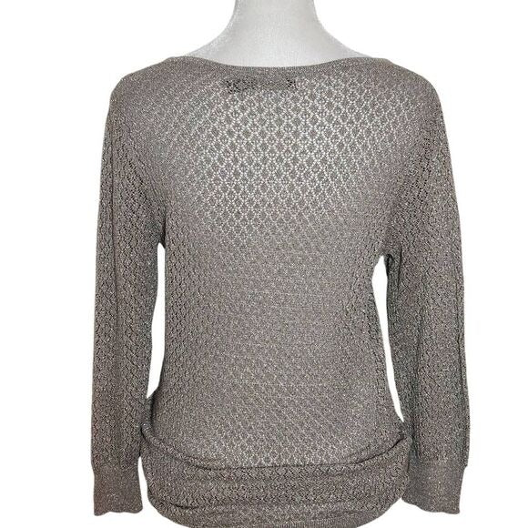 The Limited Taupe Open Knit Sweater with Metallic Gold Accents Size Medium