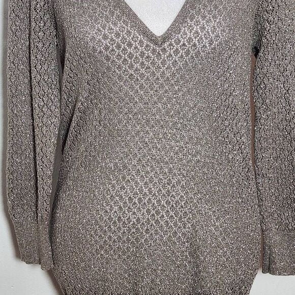 The Limited Taupe Open Knit Sweater with Metallic Gold Accents Size Medium