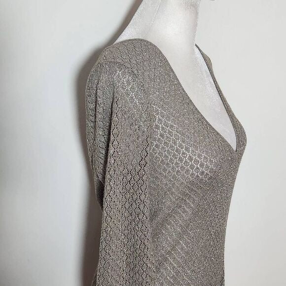 The Limited Taupe Open Knit Sweater with Metallic Gold Accents Size Medium