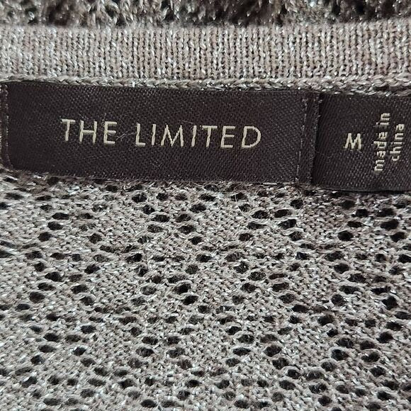 The Limited Taupe Open Knit Sweater with Metallic Gold Accents Size Medium