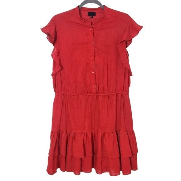 Who What Wear Red Ruffled Cotton Mini Shirt Dress Size XL Red Mini Dress
