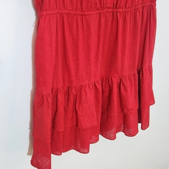 Who What Wear Red Ruffled Cotton Mini Shirt Dress Size XL Red Mini Dress