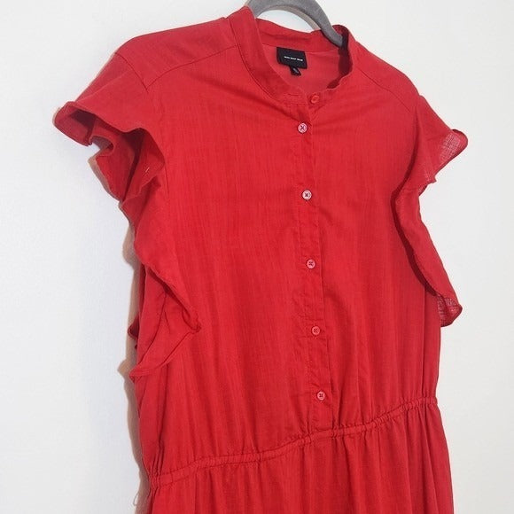 Who What Wear Red Ruffled Cotton Mini Shirt Dress Size XL Red Mini Dress