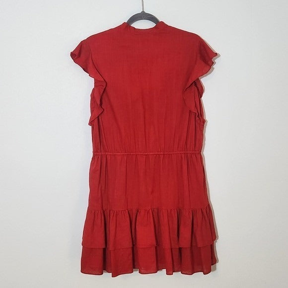 Who What Wear Red Ruffled Cotton Mini Shirt Dress Size XL Red Mini Dress