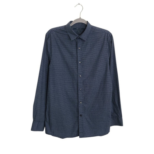 Perry Ellis Navy Geometric Print Long Sleeve Button Down Shirt Size Medium
