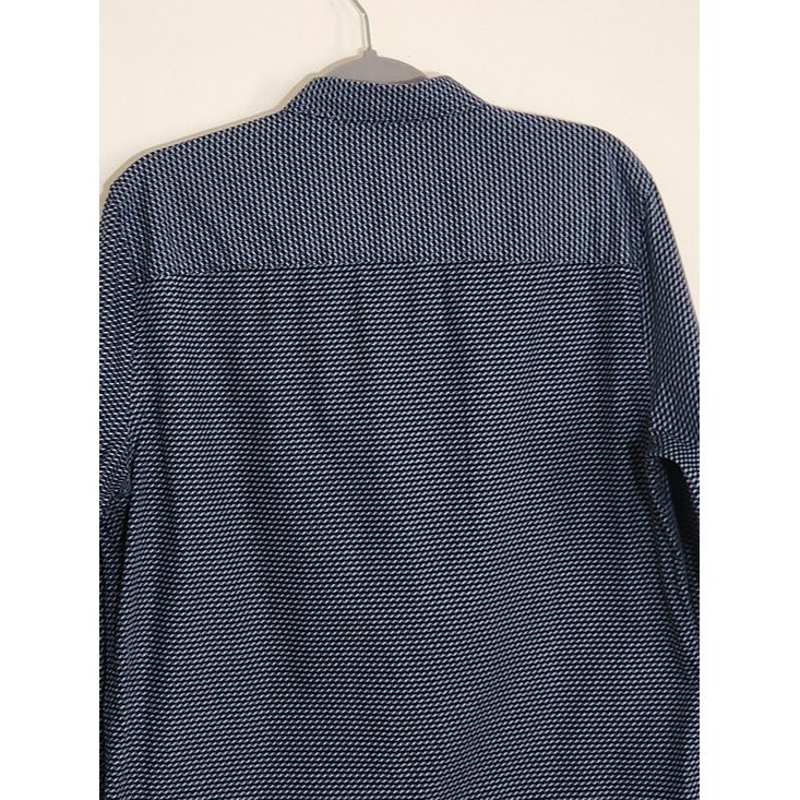 Perry Ellis Navy Geometric Print Long Sleeve Button Down Shirt Size Medium