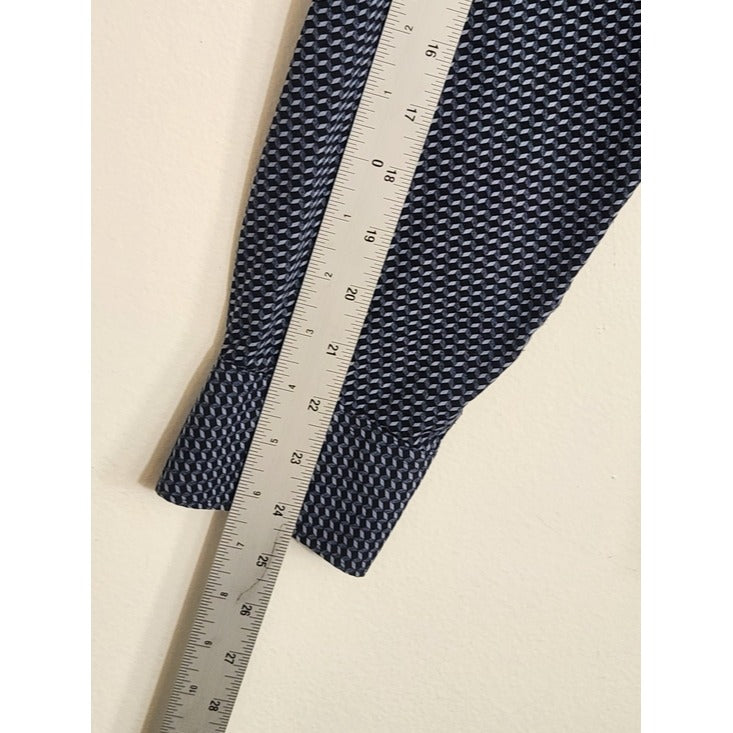 Perry Ellis Navy Geometric Print Long Sleeve Button Down Shirt Size Medium
