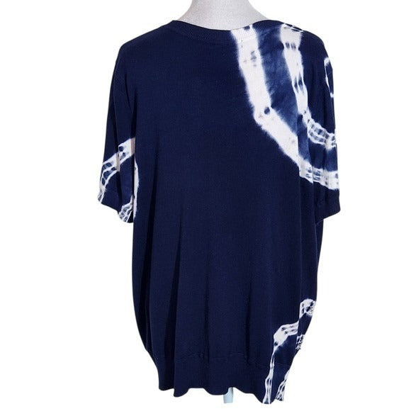 INC International Concepts Navy and White Short Sleeve Cardigan Sweater Size 1X