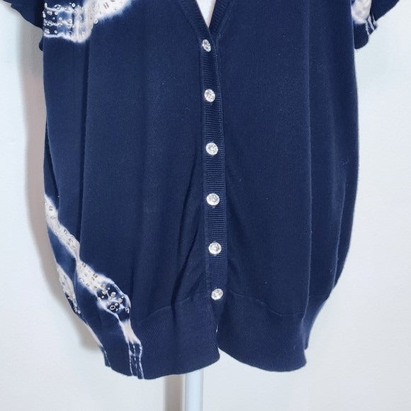 INC International Concepts Navy and White Short Sleeve Cardigan Sweater Size 1X