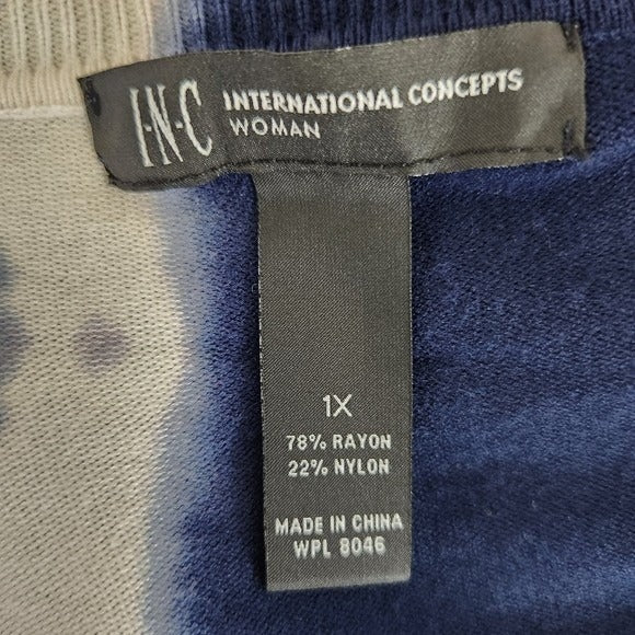 INC International Concepts Navy and White Short Sleeve Cardigan Sweater Size 1X