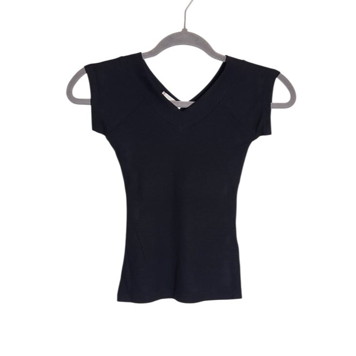 BDG Black Ribbed Knit V-Neck Cropped Babydoll Tee Size Small