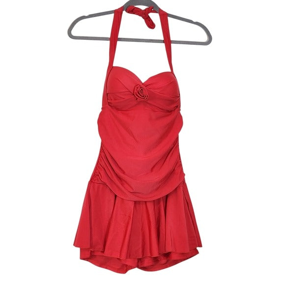 Red Halter Swim Dress with Attached Shorts Size XXL