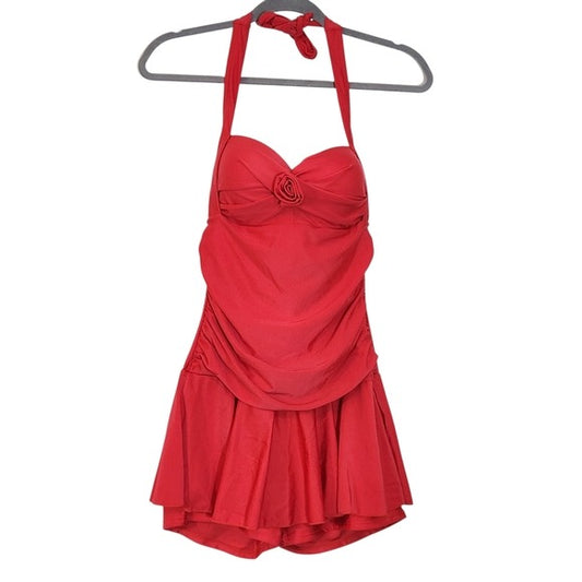 Red Halter Swim Dress with Attached Shorts Size XXL