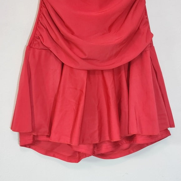 Red Halter Swim Dress with Attached Shorts Size XXL