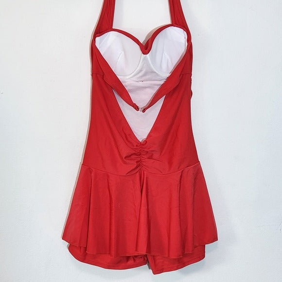 Red Halter Swim Dress with Attached Shorts Size XXL