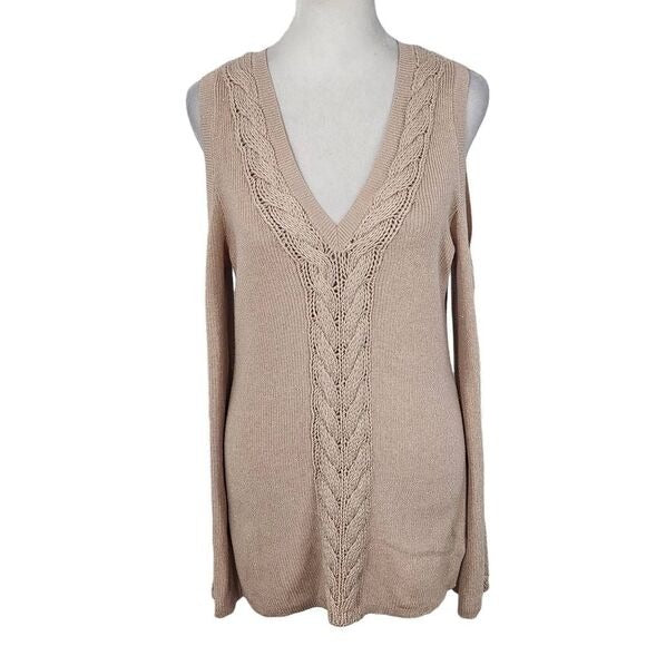 White House Black Market Pink Open Shoulder Knit Top Size Medium