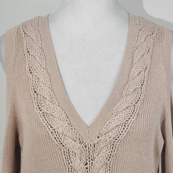 White House Black Market Pink Open Shoulder Knit Top Size Medium