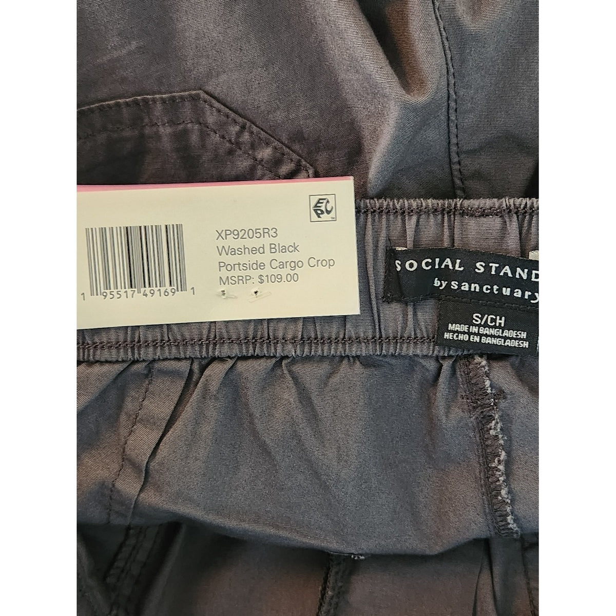 Social Standard by Sanctuary Washed Black Cropped Cargo Pants NWT Size Small