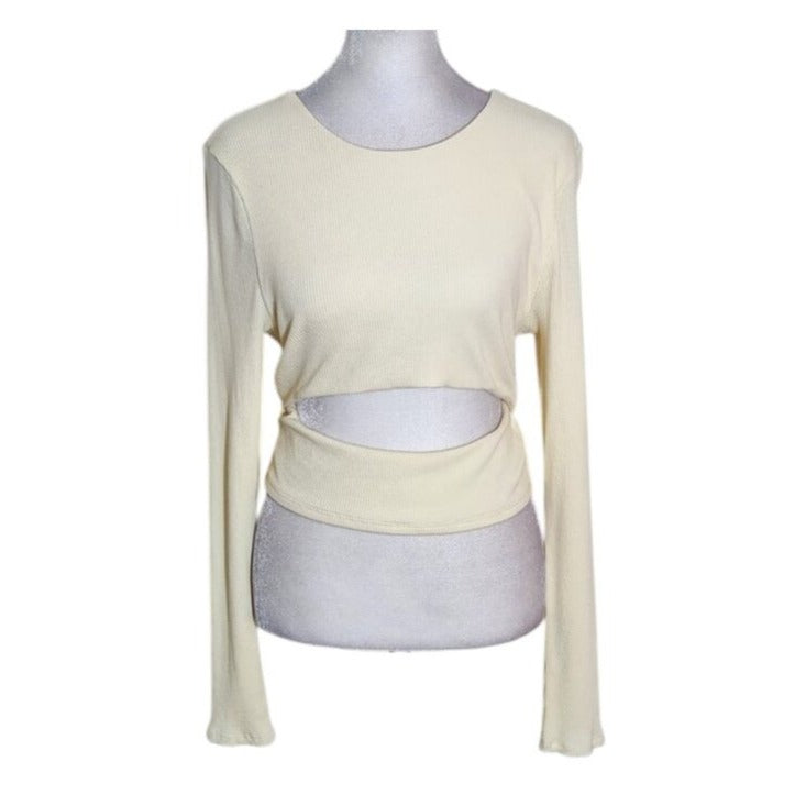 Lovers and Friends Cream Ribbed Knit Cropped Top Size Large