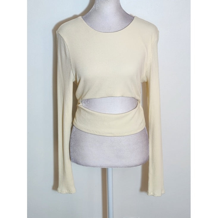 Lovers and Friends Cream Ribbed Knit Cropped Top Size Large