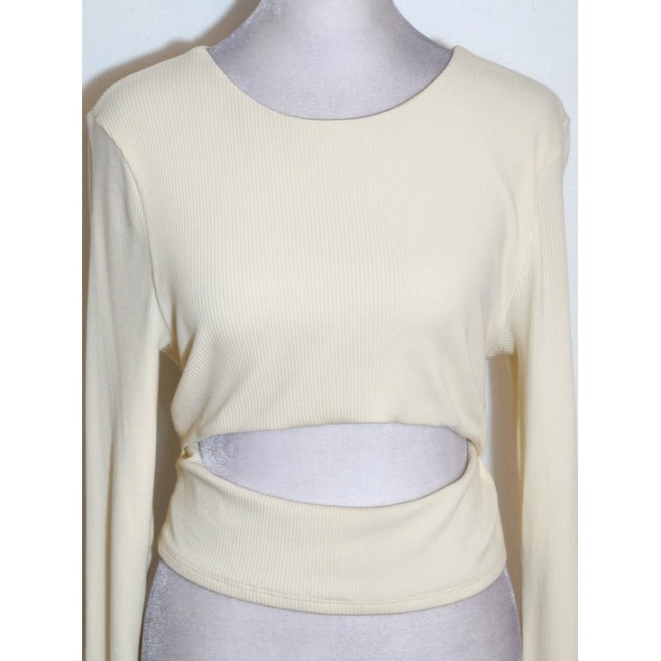 Lovers and Friends Cream Ribbed Knit Cropped Top Size Large