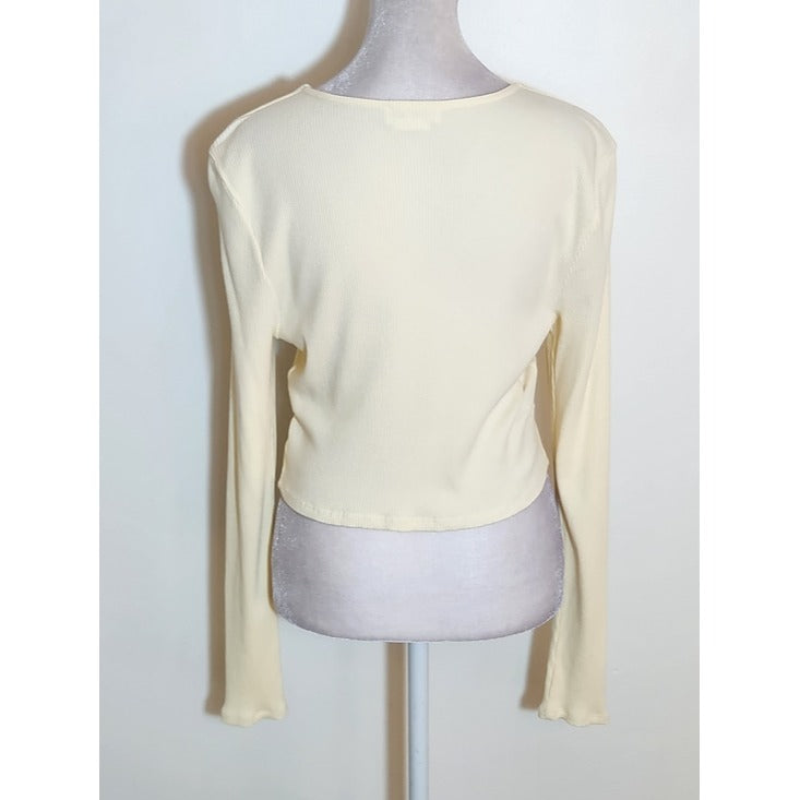 Lovers and Friends Cream Ribbed Knit Cropped Top Size Large