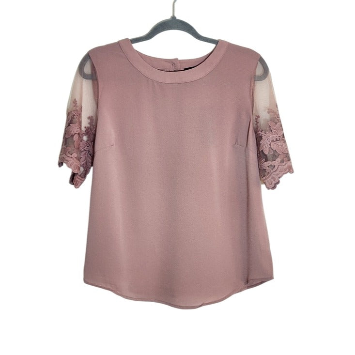Lulus Mauve Pink Lace Sleeve Blouse Size Medium NWT