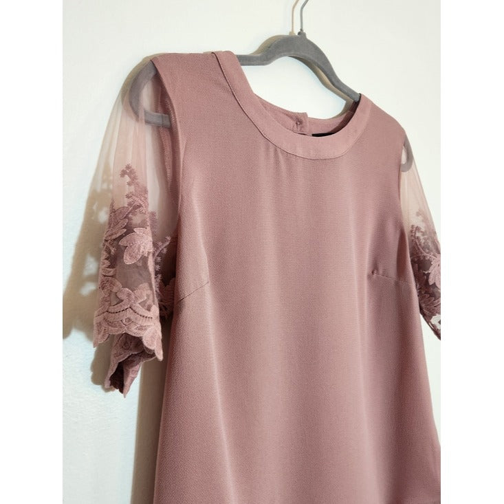 Lulus Mauve Pink Lace Sleeve Blouse Size Medium NWT