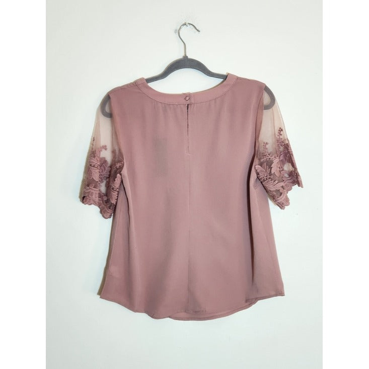 Lulus Mauve Pink Lace Sleeve Blouse Size Medium NWT