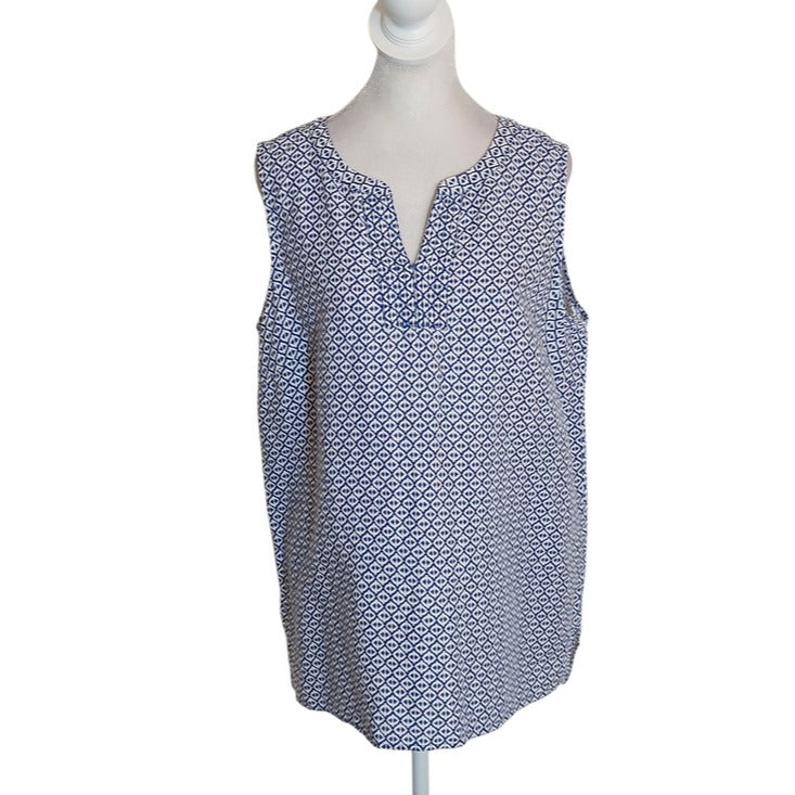 Talbots White and Blue Sleeveless Linen Blend Long Blouse Size Medium