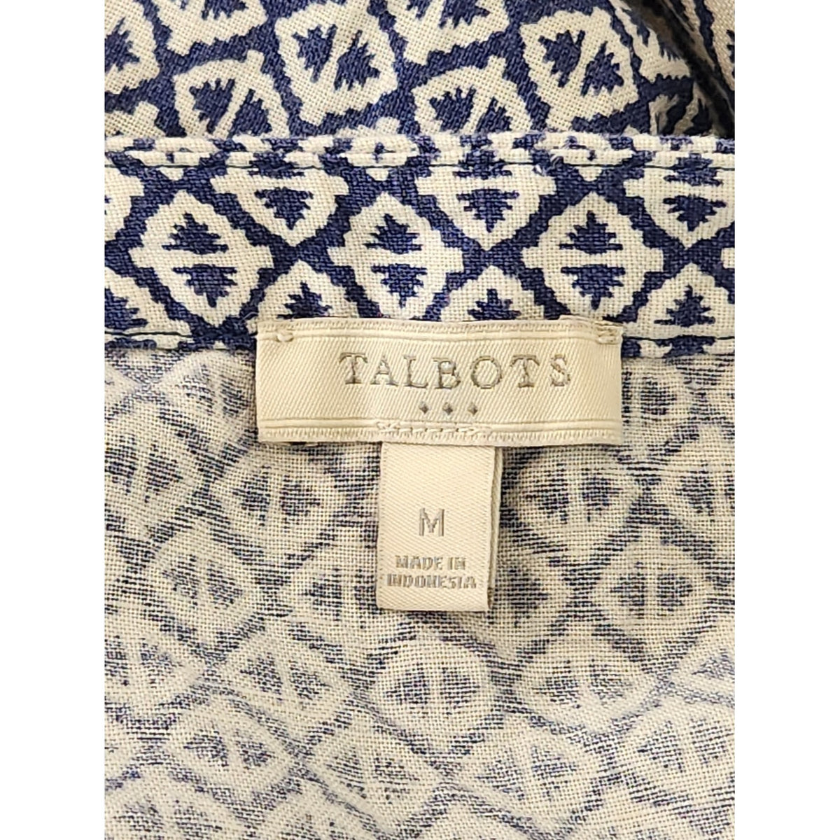Talbots White and Blue Sleeveless Linen Blend Long Blouse Size Medium