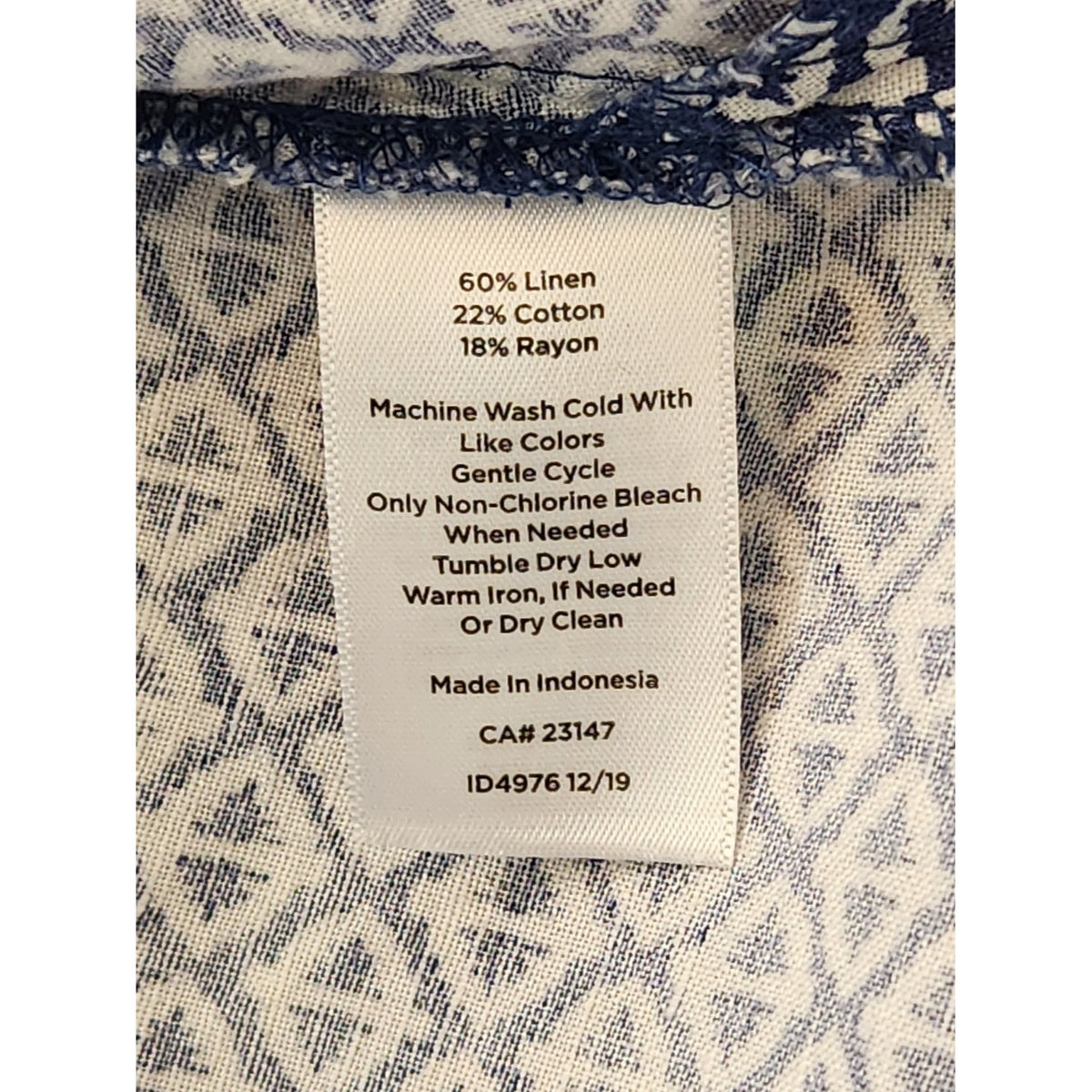 Talbots White and Blue Sleeveless Linen Blend Long Blouse Size Medium