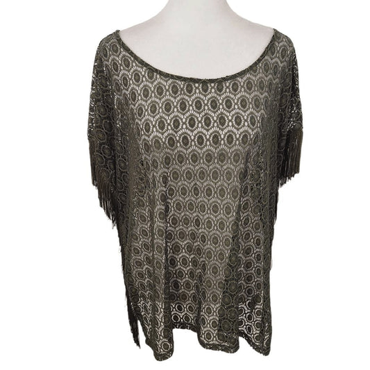 i Jeans by Buffalo Green Crochet Top with Fringe Size Medium Crochet Fringe Top