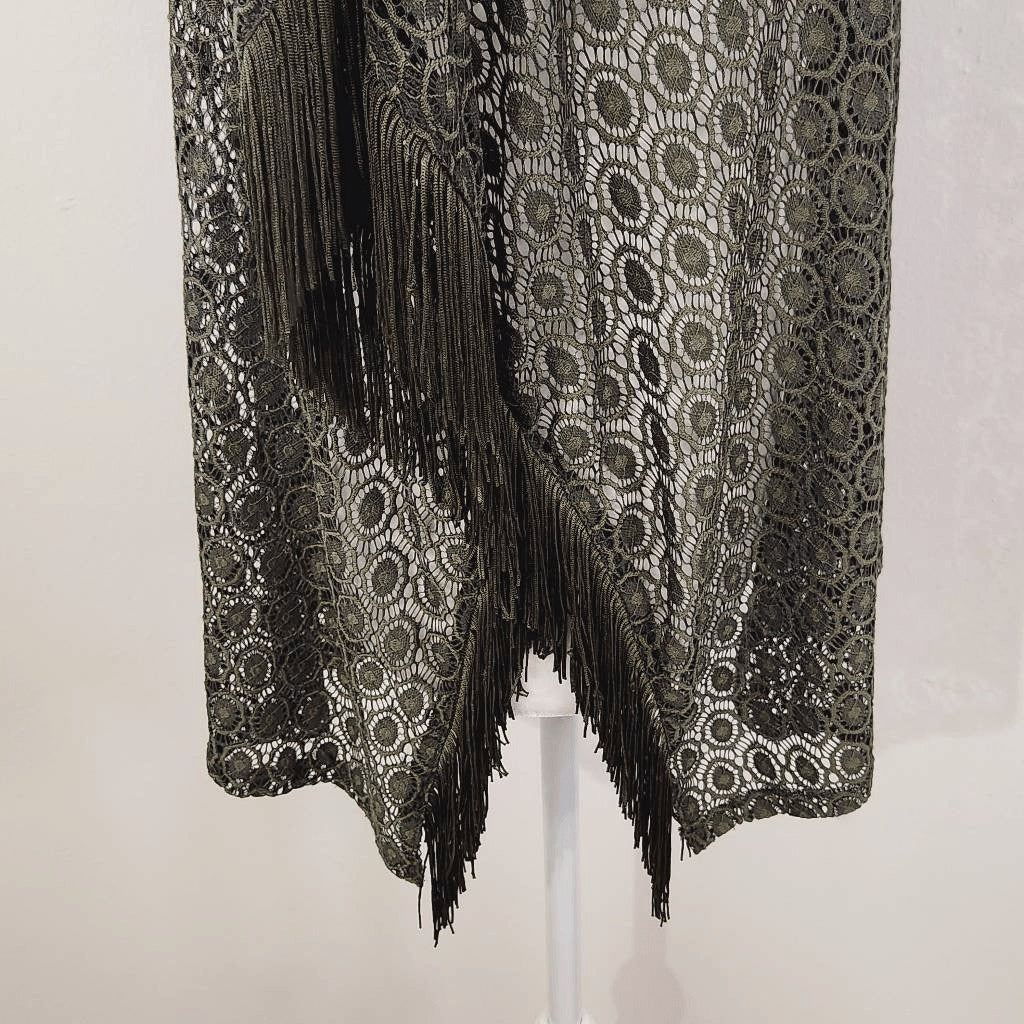 i Jeans by Buffalo Green Crochet Top with Fringe Size Medium Crochet Fringe Top