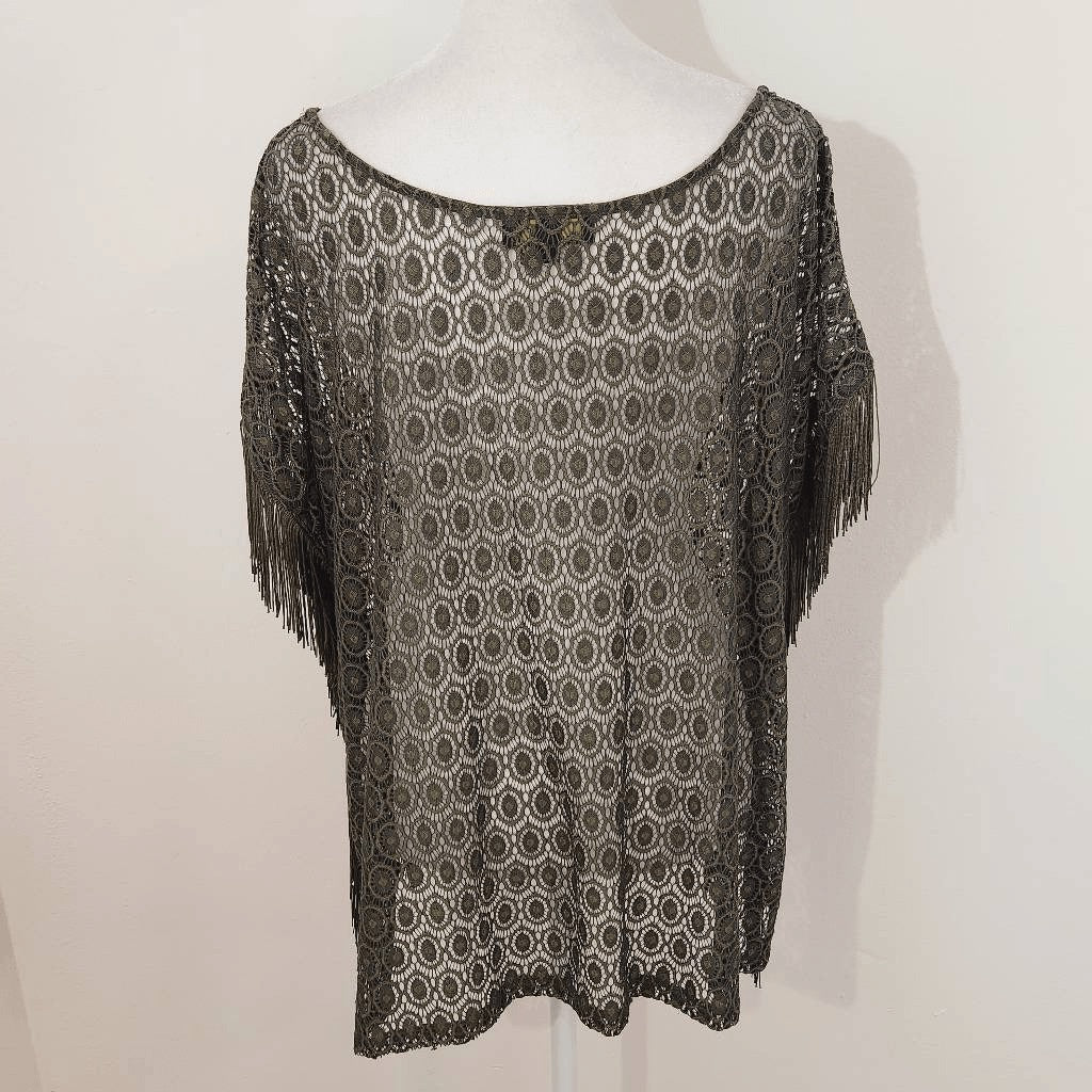 i Jeans by Buffalo Green Crochet Top with Fringe Size Medium Crochet Fringe Top
