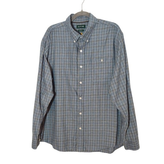 Orvis Gray Button-Down Shirt With Blue and Brown Accents Size XL
